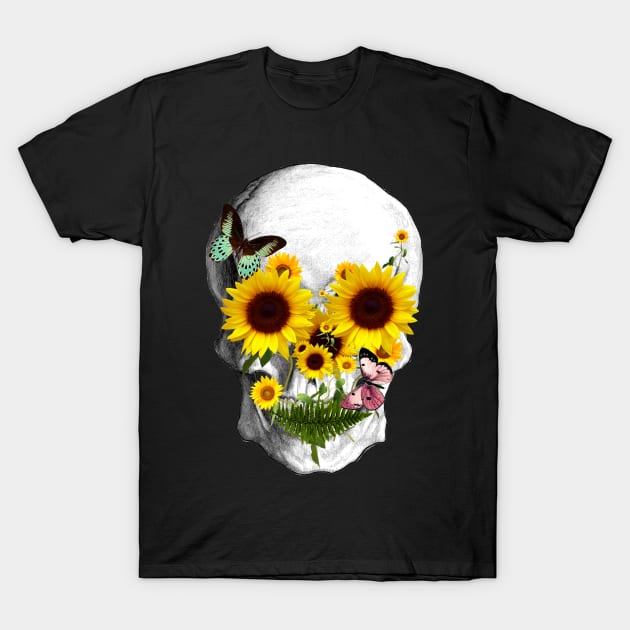 Sage Tribe Skull With sunflowers T-Shirt by Collagedream